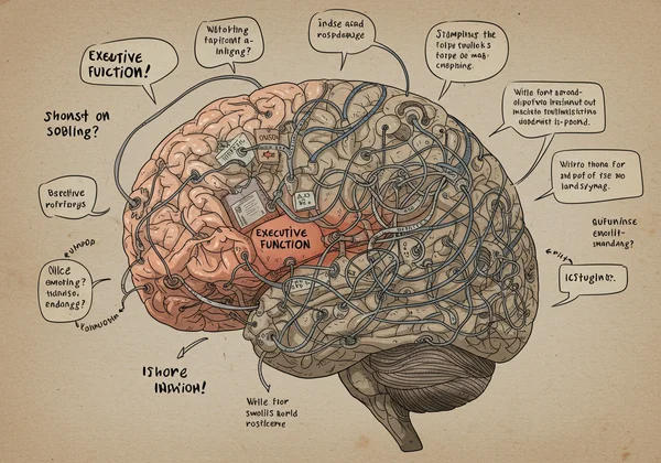 A brain struggling with executive function challenges.