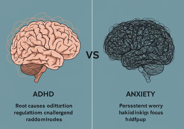 Brains showing ADHD attention vs anxiety worry