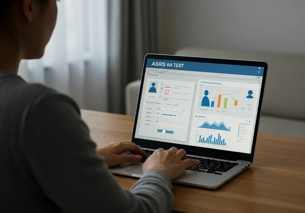 Person taking an ASRS test online with a report