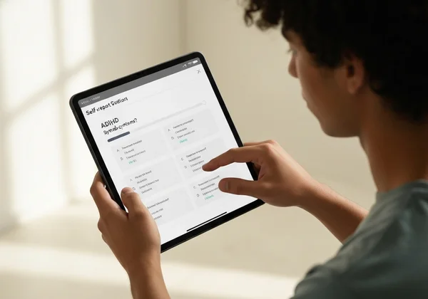 A person takes the ASRS test on a tablet with an easy interface.