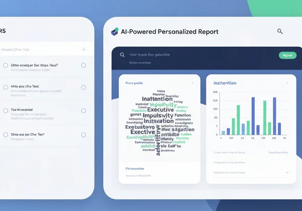 A screen displaying an ASRS test with personalized AI report.