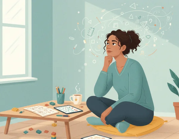 Adult contemplating ADHD symptoms, understanding self