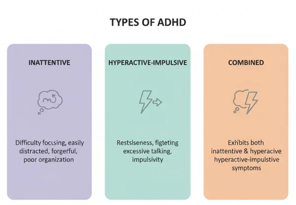 Three ADHD types comparison chart