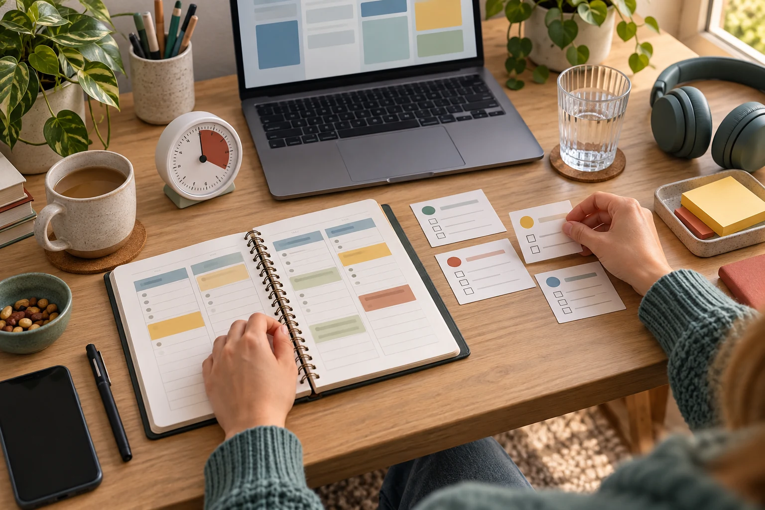 Structured desk for focused work